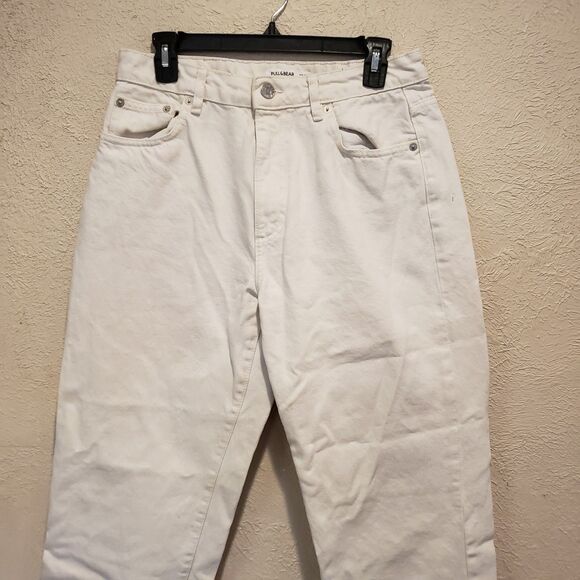 Pull&Bear Slim Denim Fit Mom Raw Hem Jean, Women's Size 8 - White - Picture 4 of 11